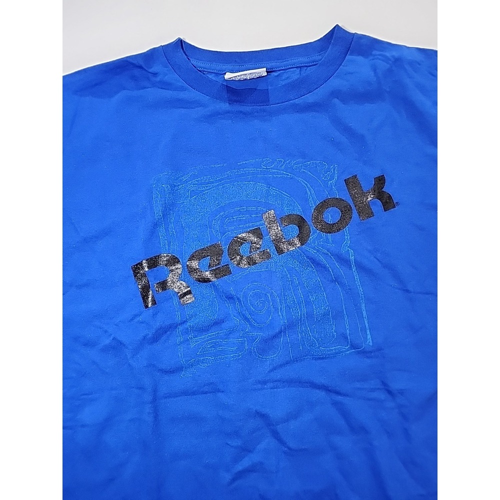 90's Rare Vintage Mens REEBOK Big Logo Blue T Shirt XL Made In‎ USA 100% Cotton